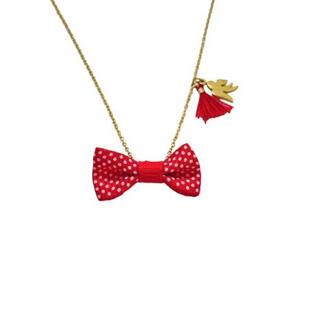nevklace steel gold with swallow heart and bow